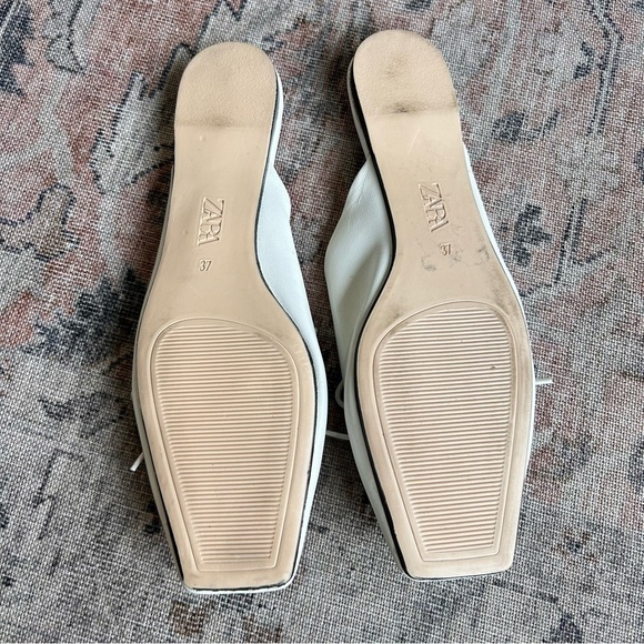 ZARA White Leather Lace-Up Square Toe Mules Slides Size 37 - Picture 6 of 6
